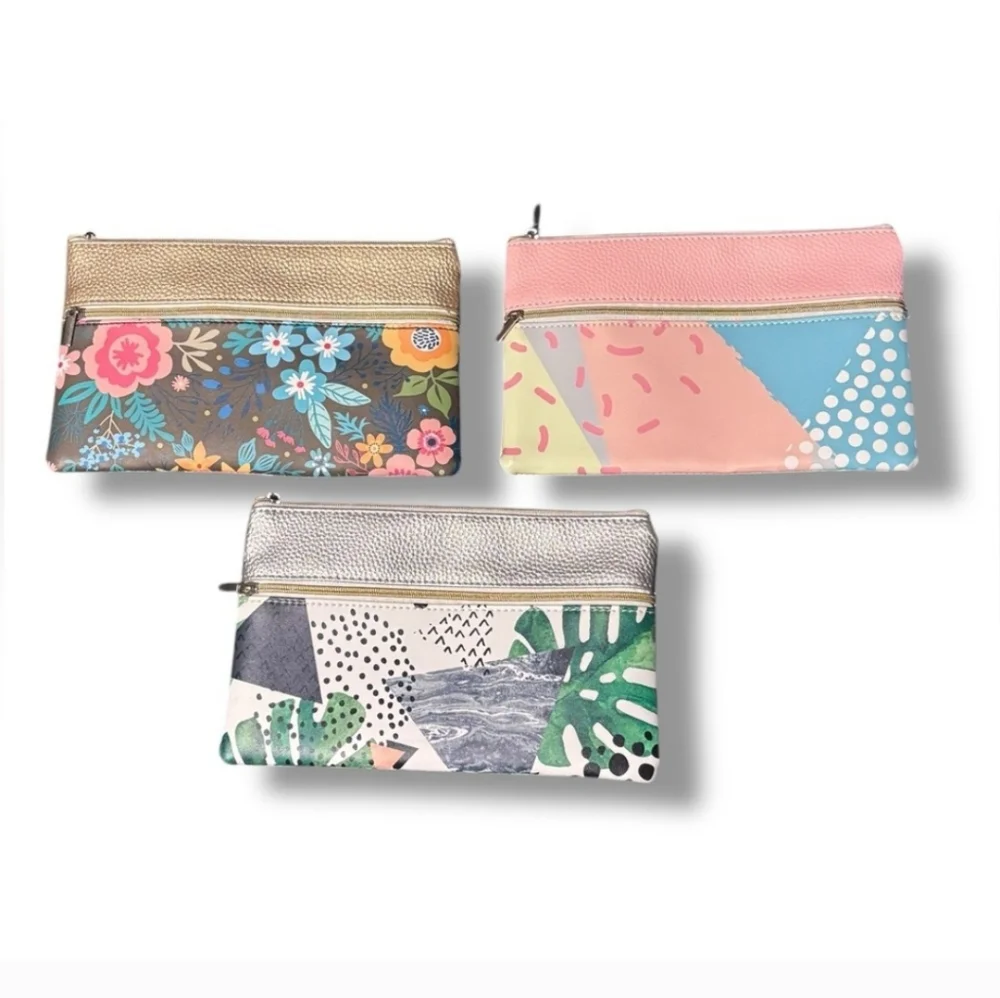 Double Zipper Cosmetic Case Set Of Three NEW